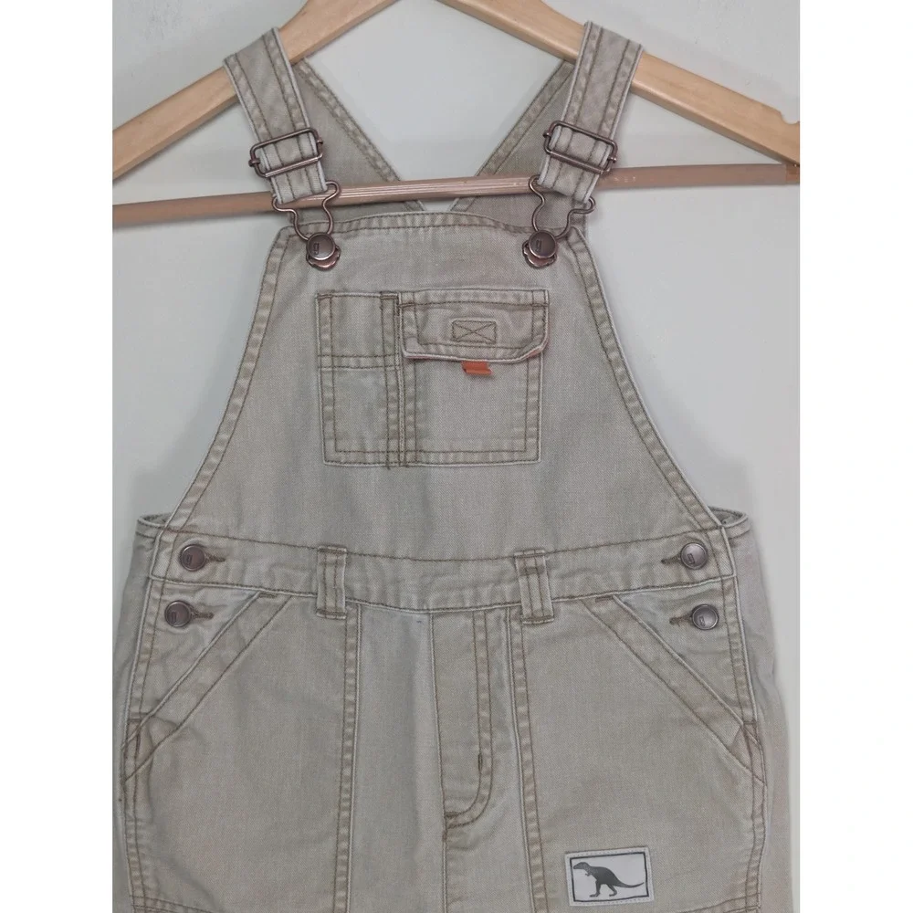 VTG Gymboree Khaki Tan Canvas Dinosaur Cargo Overalls Toddler Boys 3T Cotton Y2K
